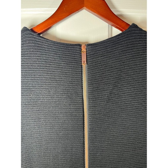 Ted Baker Tarala Black Ribbed Bodycon Sheath Midi Dress Rose Gold Zip Size 10/12 - Picture 9 of 11